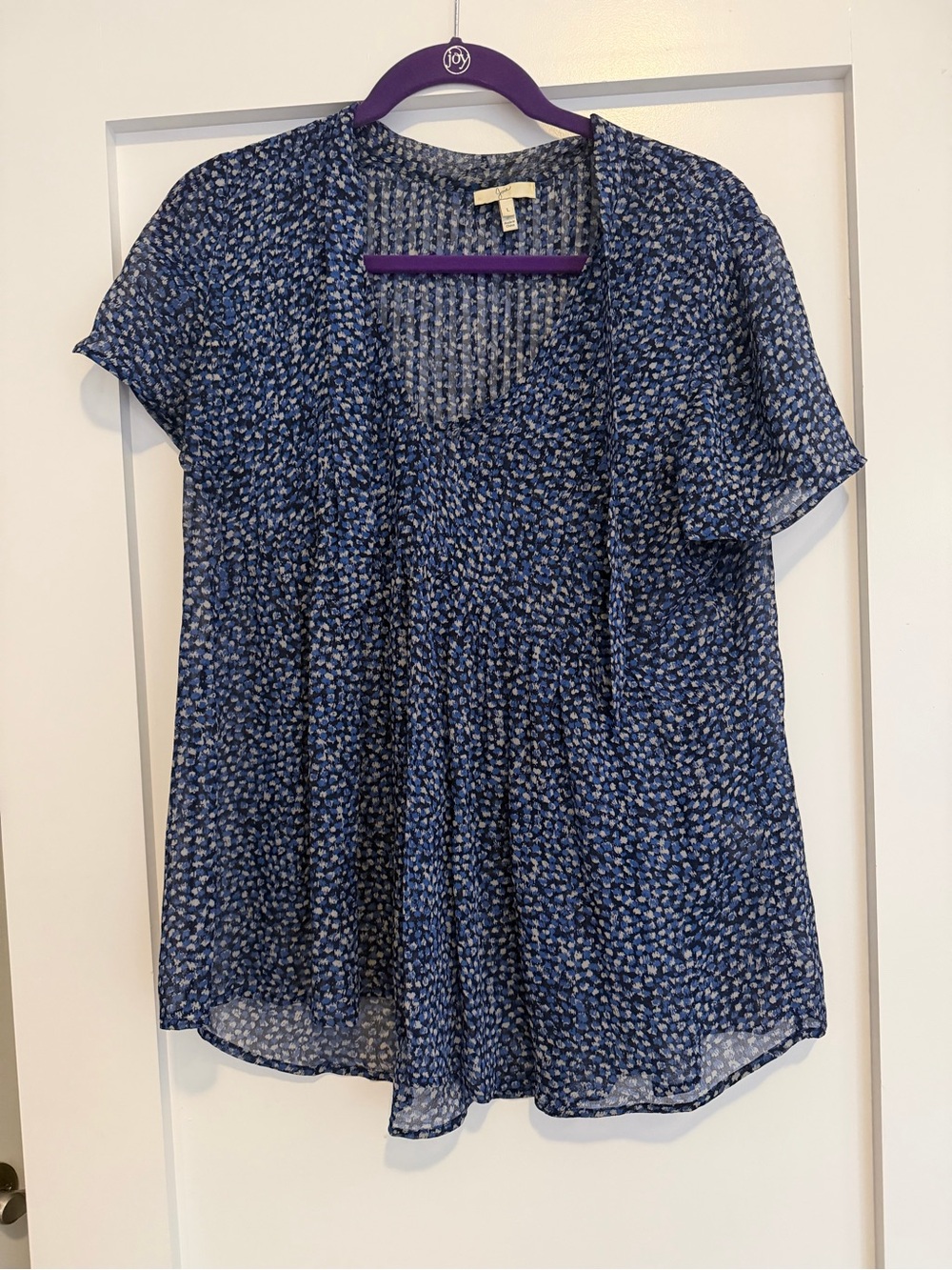 Joie Navy Blue Floral Printed Short-Sleeve Blouse
